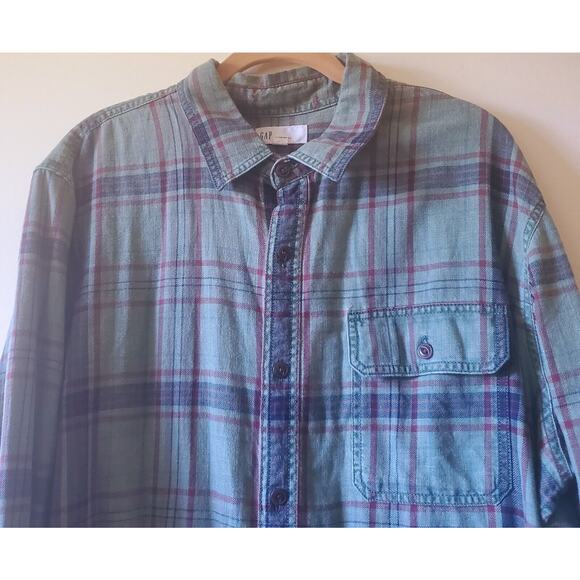 Gap Mens XL Green Twill Plaid Button Down Long Sleeve Cotton Comfort Outdoor - Picture 4 of 12